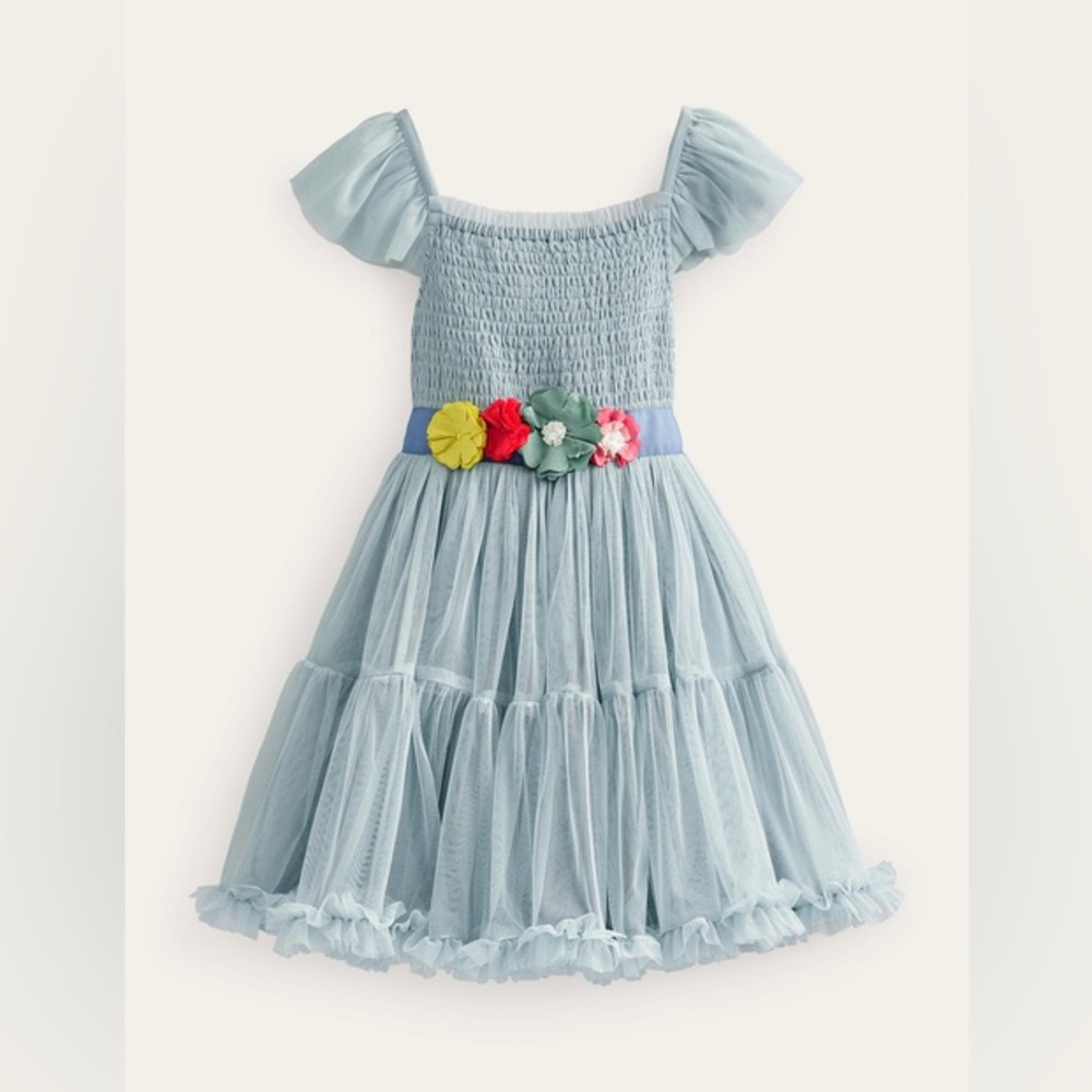 Mini Boden Blue Tulle Flower Sash Dress Flower Girl Party Easter 4-5y